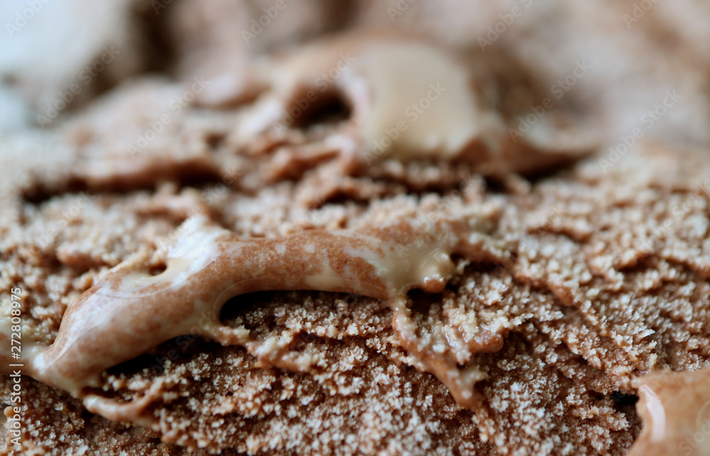 Closeup the Texture of Delectable Melting Chocolate Ice Cream in Summer