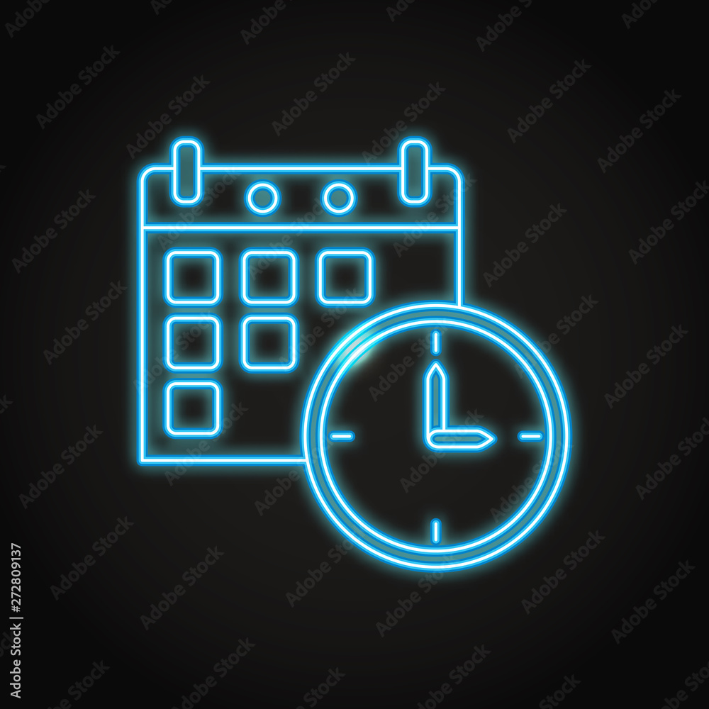 Date and time schedule concept icon in neon line style Date and time schedule concept icon in neon line style