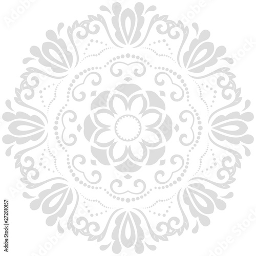 Oriental vector light round pattern with arabesques and floral elements. Traditional classic ornament. Vintage pattern with arabesques