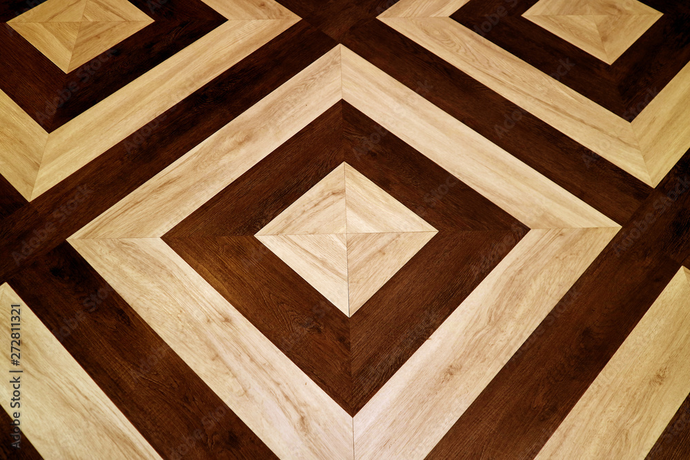 Dark and light brown geometric pattern wooden floor for abstract background  - obrazy, fototapety, plakaty 