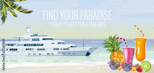 Travel boat Vector. Summer cruise journey poster templates