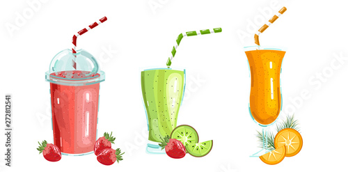 Cocktail drinks set Vector isolated. Fresh juicy smothies and beverages