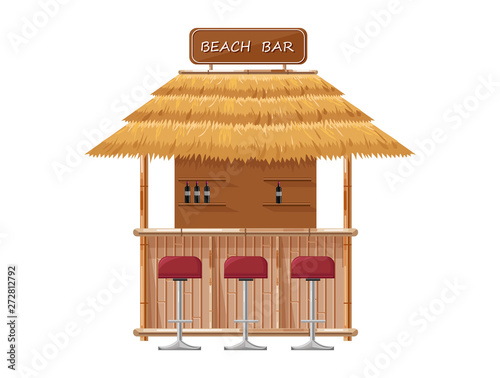 Beach bar Vector. Summer tropic seaside. Wooden house template icons