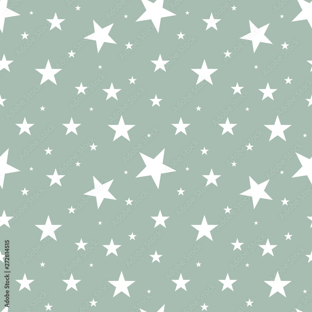 Seamless pattern white stars of different sizes scattered in random order on gray background. Nordic scandinavian retro style. Design template for gift paper wallpaper kids textile Seamless pattern white stars of different sizes scattered in random order on gray background. Nordic scandinavian retro style. Design template for gift paper wallpaper kids textile