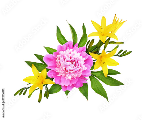 Pink peony flowers with yel...