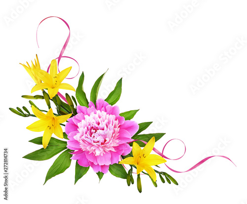 Pink peony flower with yell...