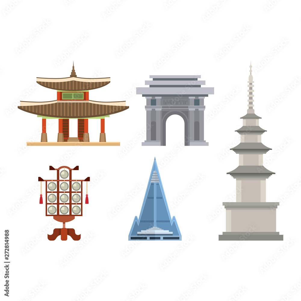 Korea vector korean culture traditional symbols buildings temple landmark traveling in South Korea illustration asian tourism set of oriental food in seoul city isolated on white background Korea vector korean culture traditional symbols buildings temple landmark traveling in South Korea illustration asian tourism set of oriental food in seoul city isolated on white background