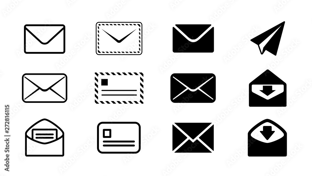 メールアイコンセット白黒モノクロベクターイラスト素材 Stock Vector Adobe Stock
