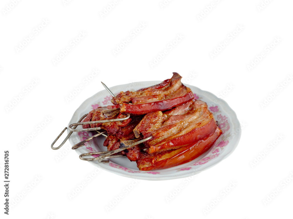 The deliciuos pork grilled on the with background with clipping path The deliciuos pork grilled on the with background with clipping path