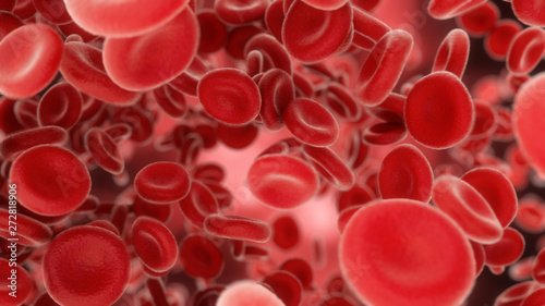 3d render Blood cells flying through arteries or viens
