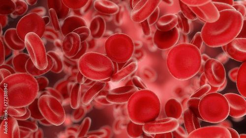 3d render Blood cells flying through arteries or viens