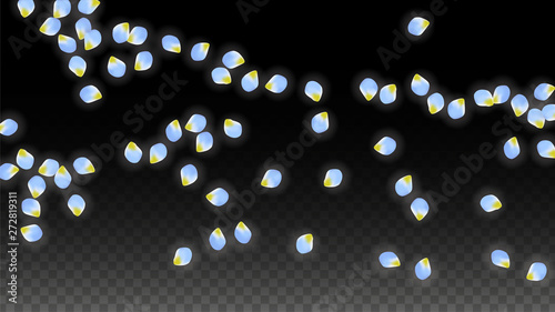 Vector Realistic Blue Petals Falling on Transparent Background.  Spring Romantic Flowers Illustration. Flying Petals. Sakura Spa Design. Blossom Confetti.