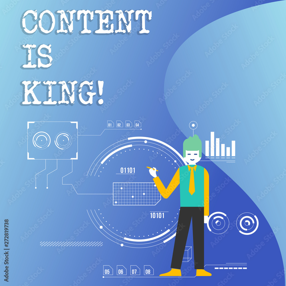 Writing note showing Content Is King. Business concept for Marketing Information Advertising Strategy