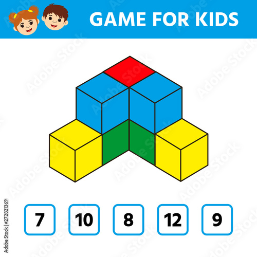 Education logic game for preschool kids. Kids activity sheet. Count the number of cubes. Children funny riddle entertainment. Vector illustration