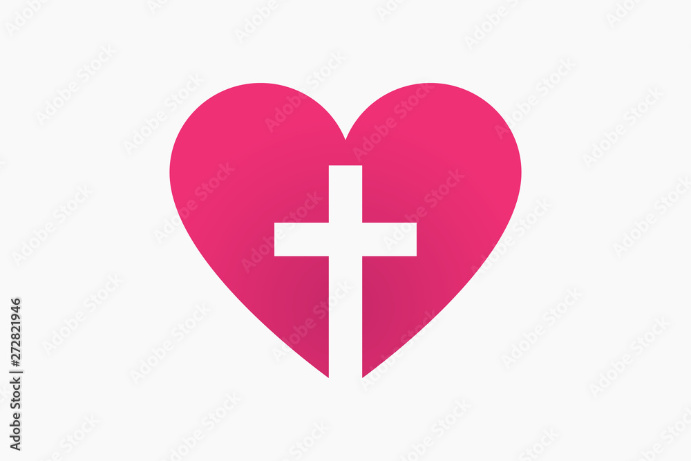 Christian cross inside heart vector icon illustration Christian cross inside heart vector icon illustration