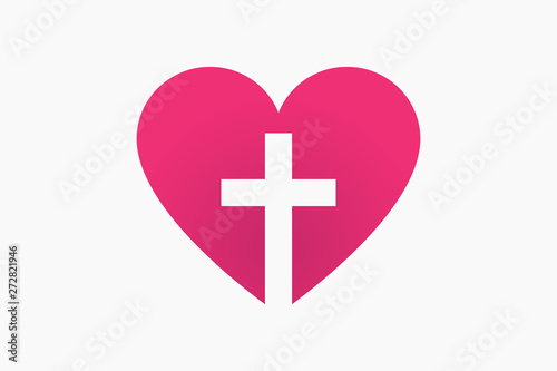 Christian cross inside heart vector icon illustration