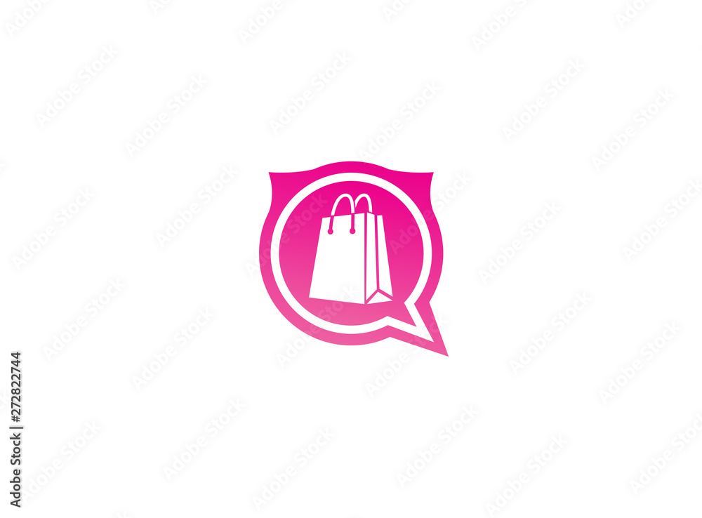 hand bag for shopping with hands logo design illustration, sac in a chat icon