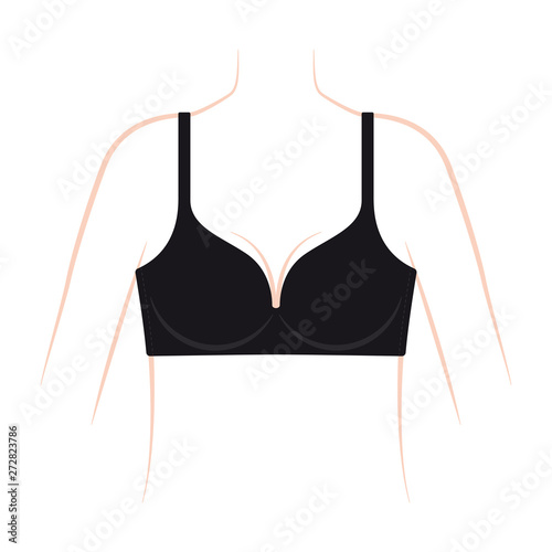 Woman decollete with black bra. Female girl tits closeup.