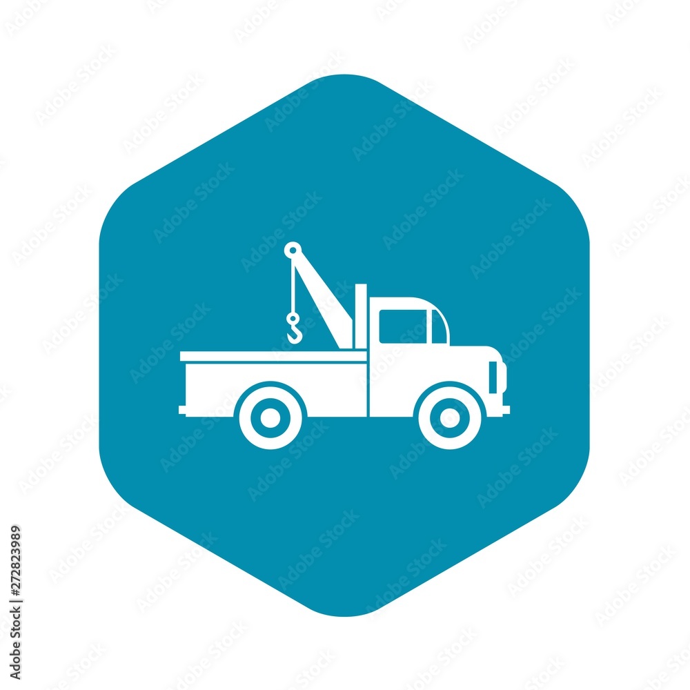 Car towing truck icon in flat style icon in simple style on a white background vector illustration Car towing truck icon in flat style icon in simple style on a white background vector illustration