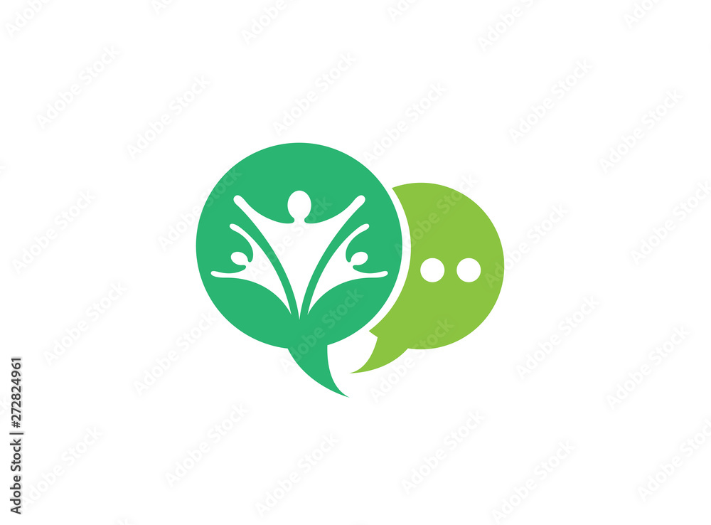 Team people hands up a happy family union care in a chat icon logo design Team people hands up a happy family union care in a chat icon logo design