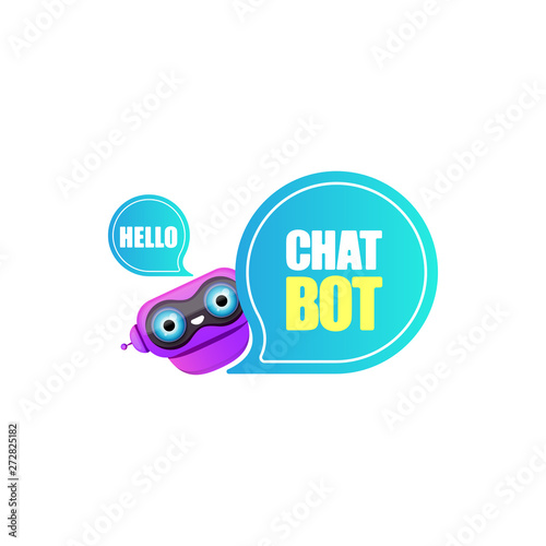 cute chatbot character or intelligent assistant with speech bubble isolated on white background. Vector Funny robot assistant  chatter bot  helper chatbot logo or label