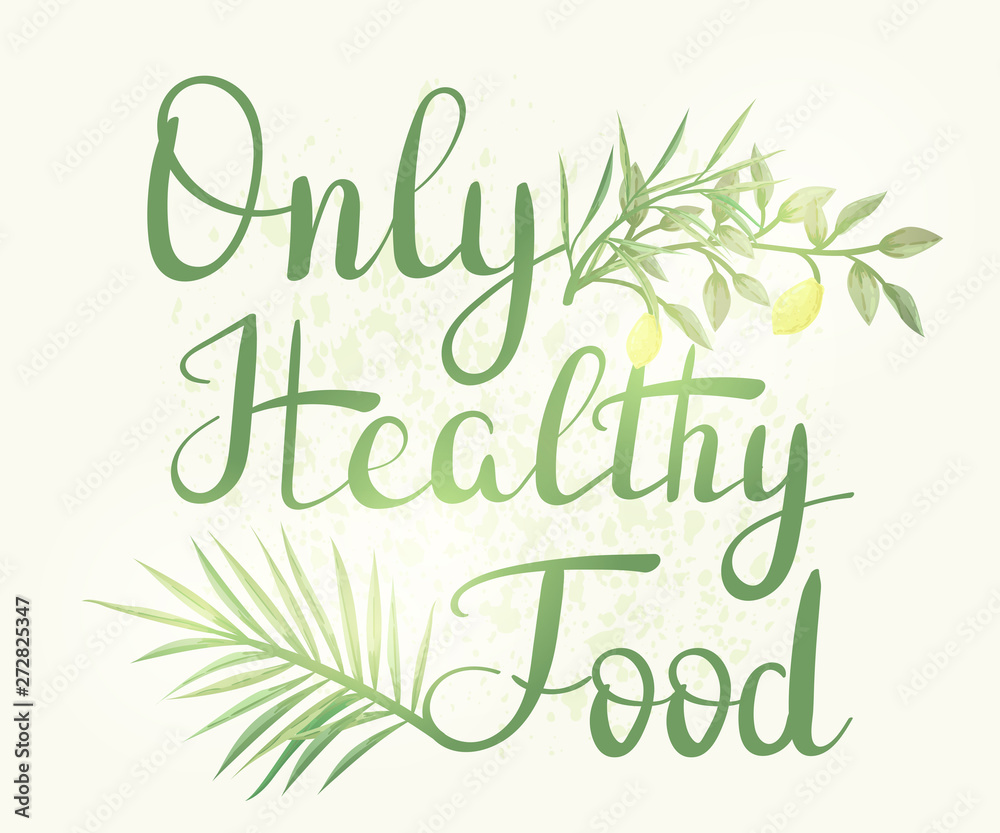 Obraz premium Only healthy food. Banner with green branches