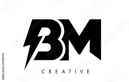 BM Letter Logo Design With Lighting Thunder Bolt. Electric Bolt Letter Logo