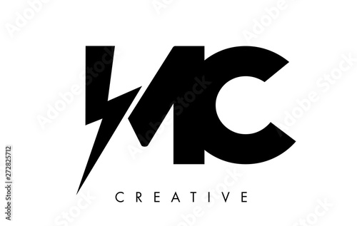 MC Letter Logo Design With Lighting Thunder Bolt. Electric Bolt Letter Logo