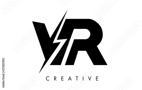 VR Letter Logo Design With Lighting Thunder Bolt. Electric Bolt Letter Logo