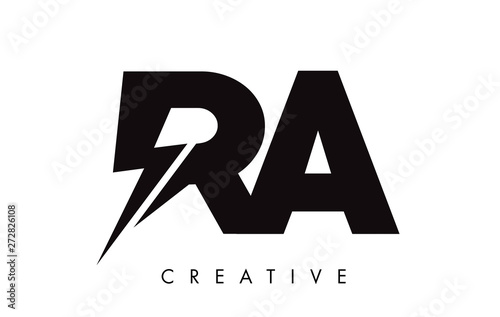 RA Letter Logo Design With Lighting Thunder Bolt. Electric Bolt Letter Logo