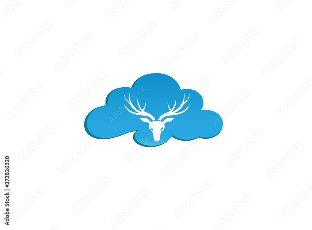 deer head with big horns for logo design illustration,reindeer in a cloud shape icon