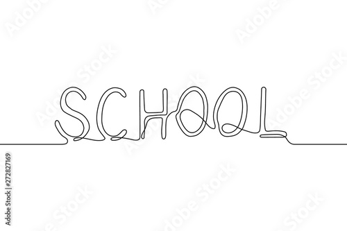 Handwritten word school drawing in style of one continuous line black color. Self drawing. Motion graphics
