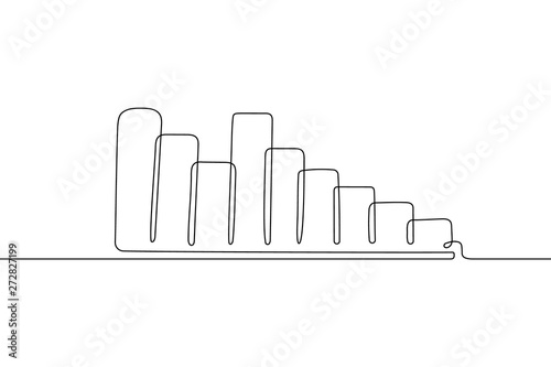 Market graph with column showing decline dynamics drawing in style of one continuous line black color. Self drawing