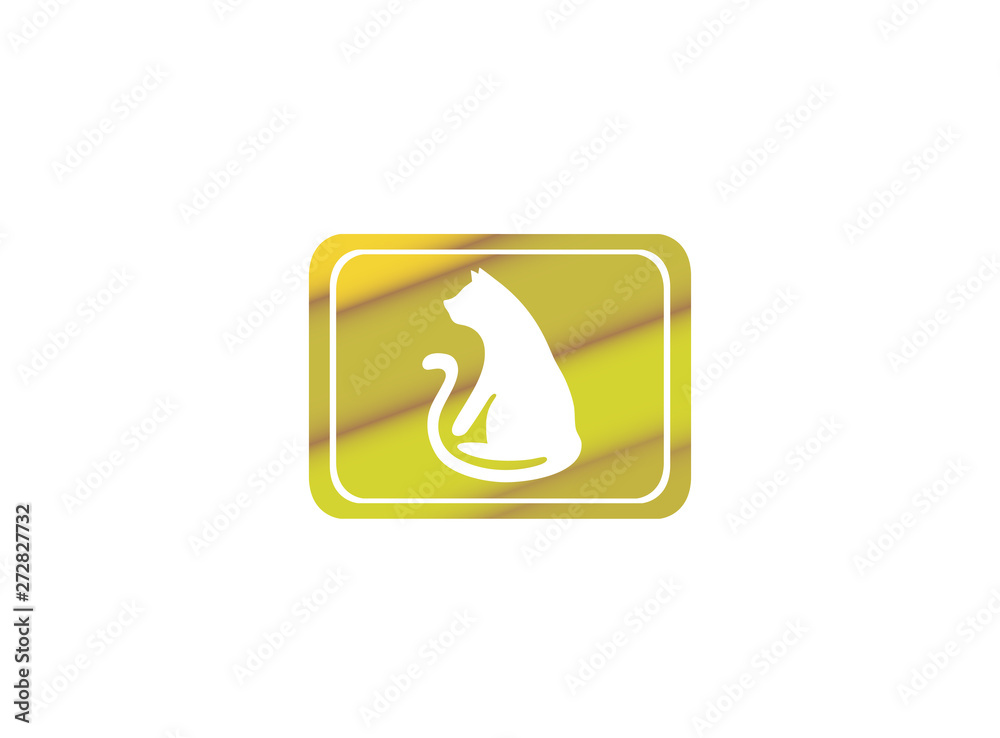 Cat with big tail sitting for logo design illustration in a rectangle shape Cat with big tail sitting for logo design illustration in a rectangle shape