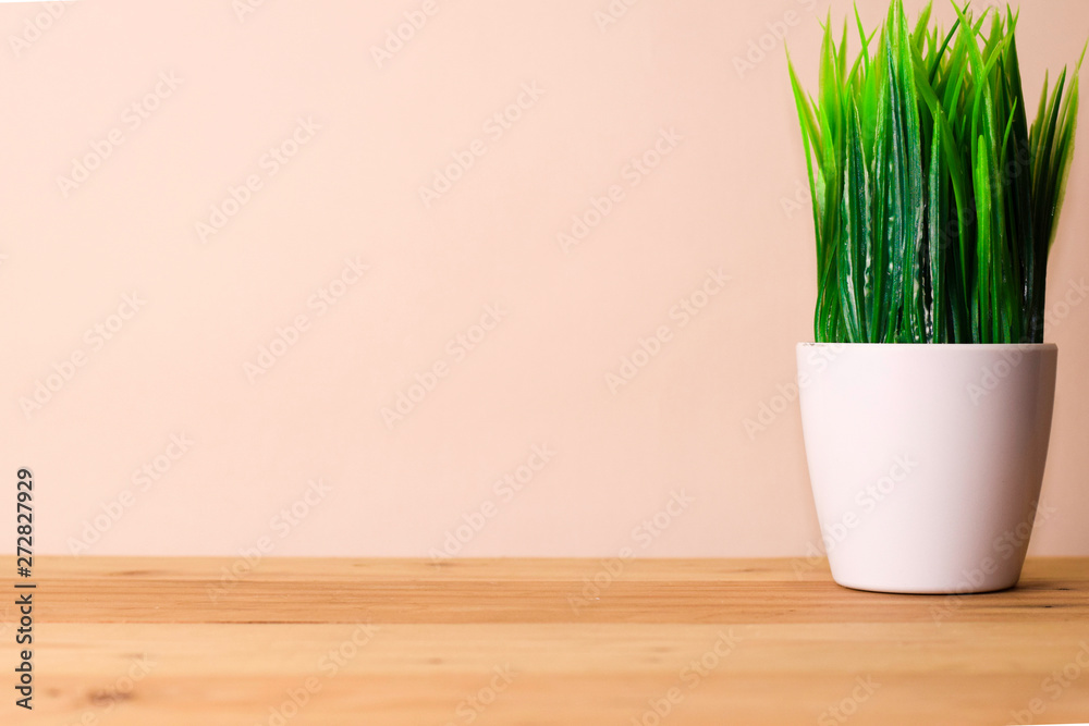 Grass Pot on wooden office desk. Business Concept Grass Pot on wooden office desk. Business Concept