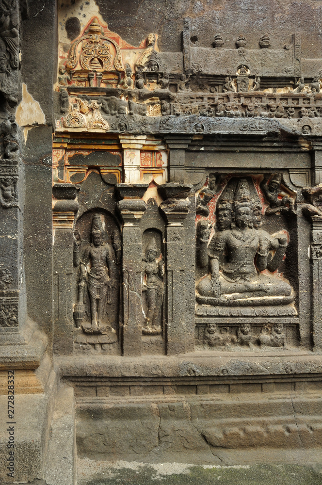 Stone carved statues of ellora caves Aurangabad, India