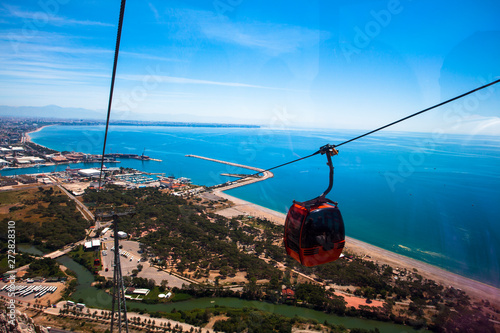 Beautiful landscape of mountains, Mediterranean Sea and forest in Turkey, Antalya.Panorama from cableway.
