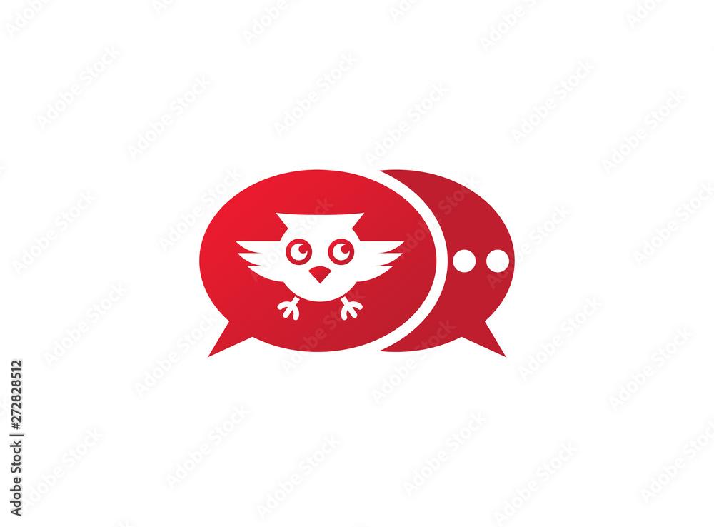 Owl open eyes and fly in a chat icon for logo design illustration Owl open eyes and fly in a chat icon for logo design illustration