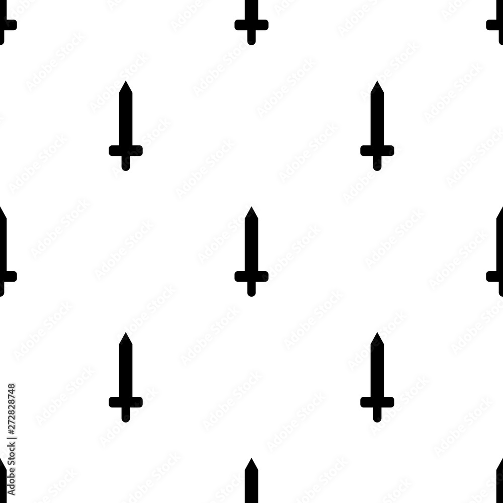 Seamless pattern with simple sword icons. Black silhouette of knife