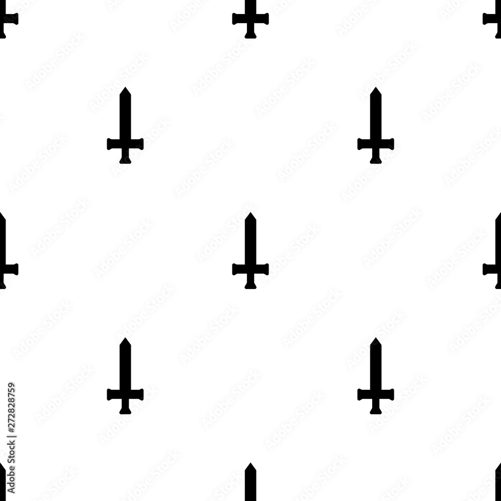 Seamless pattern with simple sword icons. Black silhouette of knife. Vector illustration for design, web, wrapping paper, fabric, wallpaper.