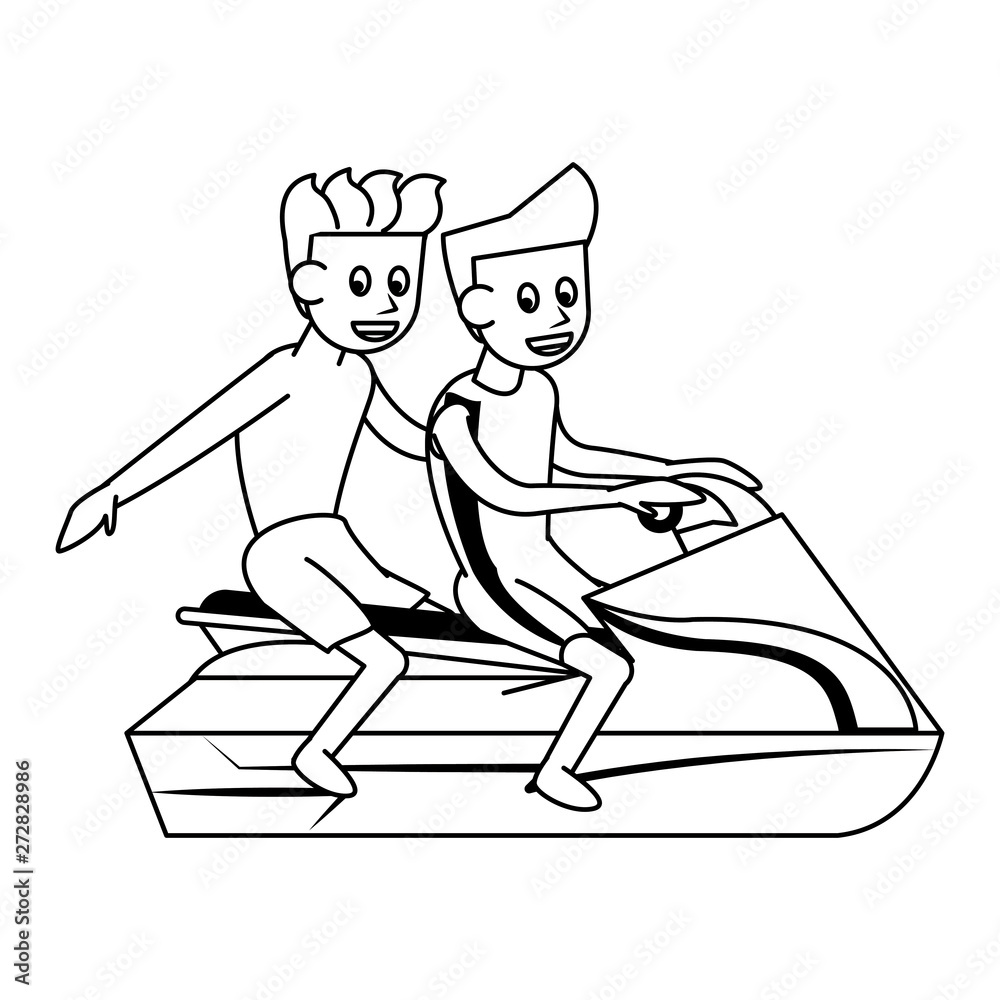 Water extreme sport cartoon isolated in black and white