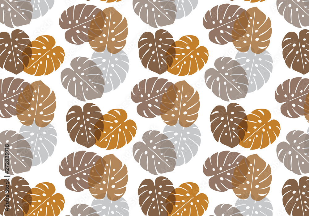 Monstera tropical leaf vector pattern in brown, orange, grey color palette Monstera tropical leaf vector pattern in brown, orange, grey color palette