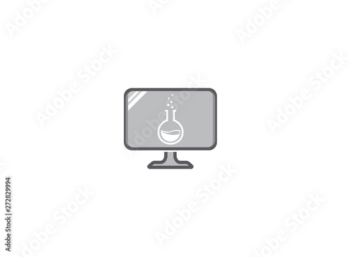 Beaker Lab round flask with chemical substance inside and Bubbles for logo design illustration in a screen shape icon