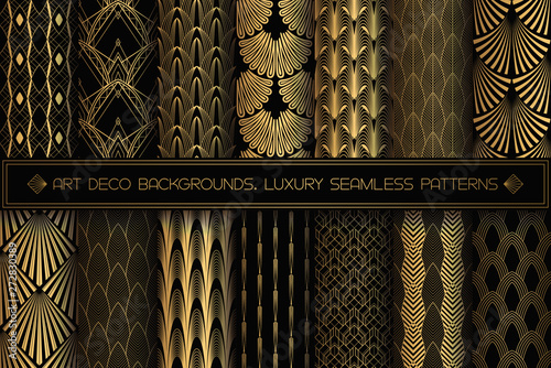 Art Deco Patterns. Seamless black and gold backgrounds.