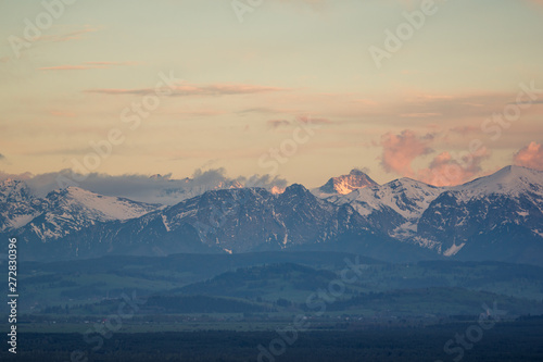 Sunset over the Giewont peak in Tatra mountains