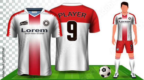 Soccer Jersey, Sport Shirt or Football Kit Uniform Presentation Mockup Template, Front and Back View Including Shorts and Socks and it is Fully Customization Isolated on Transparent Background.