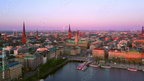 Wallpaper Mural hamburg aerial shot drone fly forward over binnenalster lake towards the town hall Torontodigital.ca