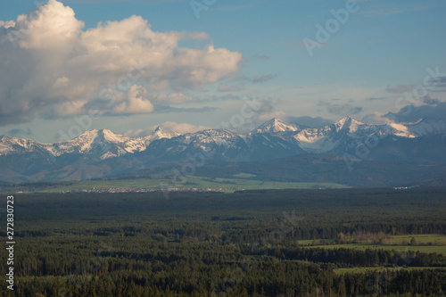 Fototapeta Naklejka Na Ścianę i Meble -  View from Jablonka village on the Tatra mountains on a beautiful spring day, Poland