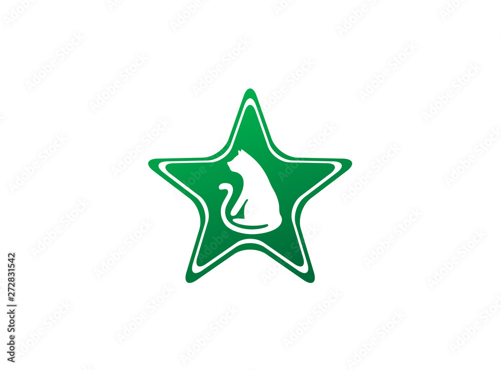 Cat with big tail sitting for logo design illustration in a shape Cat with big tail sitting for logo design illustration in a shape