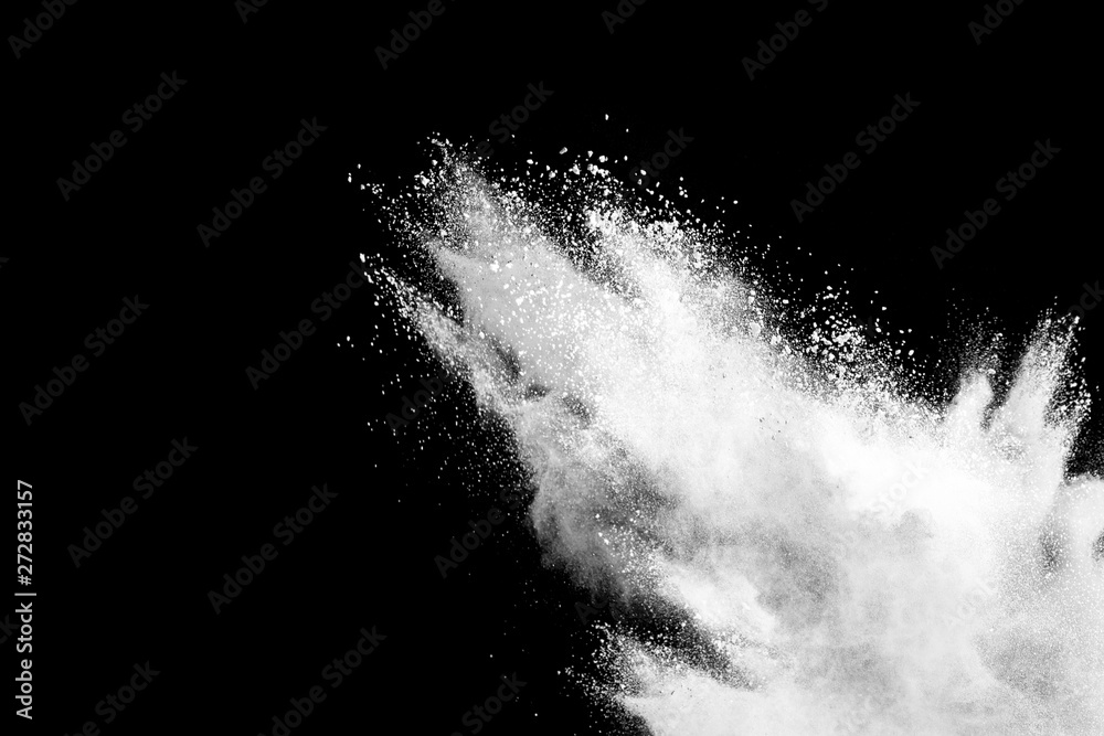 White powder explosion isolated on black background.  - obrazy, fototapety, plakaty 